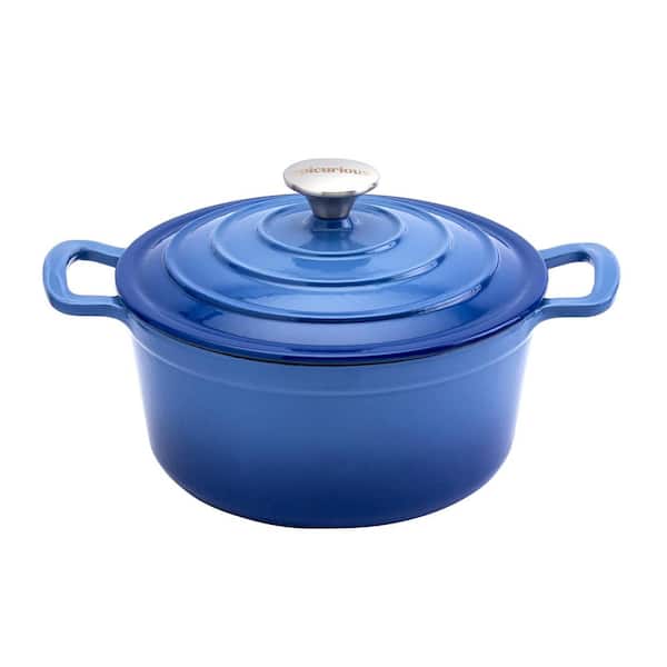 Food Network Enameled Cast Iron Round Stock Pot Dutch Oven Cobalt Blue With  Lid