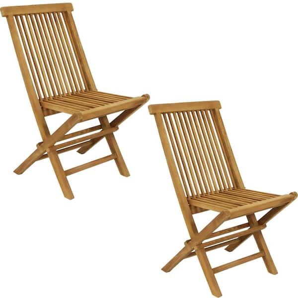 Sunnydaze Hyannis Folding Teak Outdoor Patio Chair with Slat Back (2-Chairs)