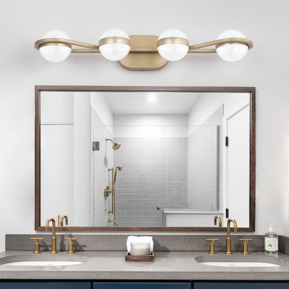 29 in. 4-Light Brushed Gold LED Vanity Light, Modern Globe Bathroom Sconce, Crystal Sand Acrylic, 6000K Cool White price history on PriceWatchPro
