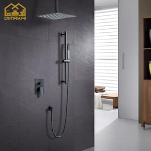 2-Spray Patterns with 1.8 GPM 16 in. Ceiling Mount Dual Shower Heads in Matte Black (Lifting Bar include)