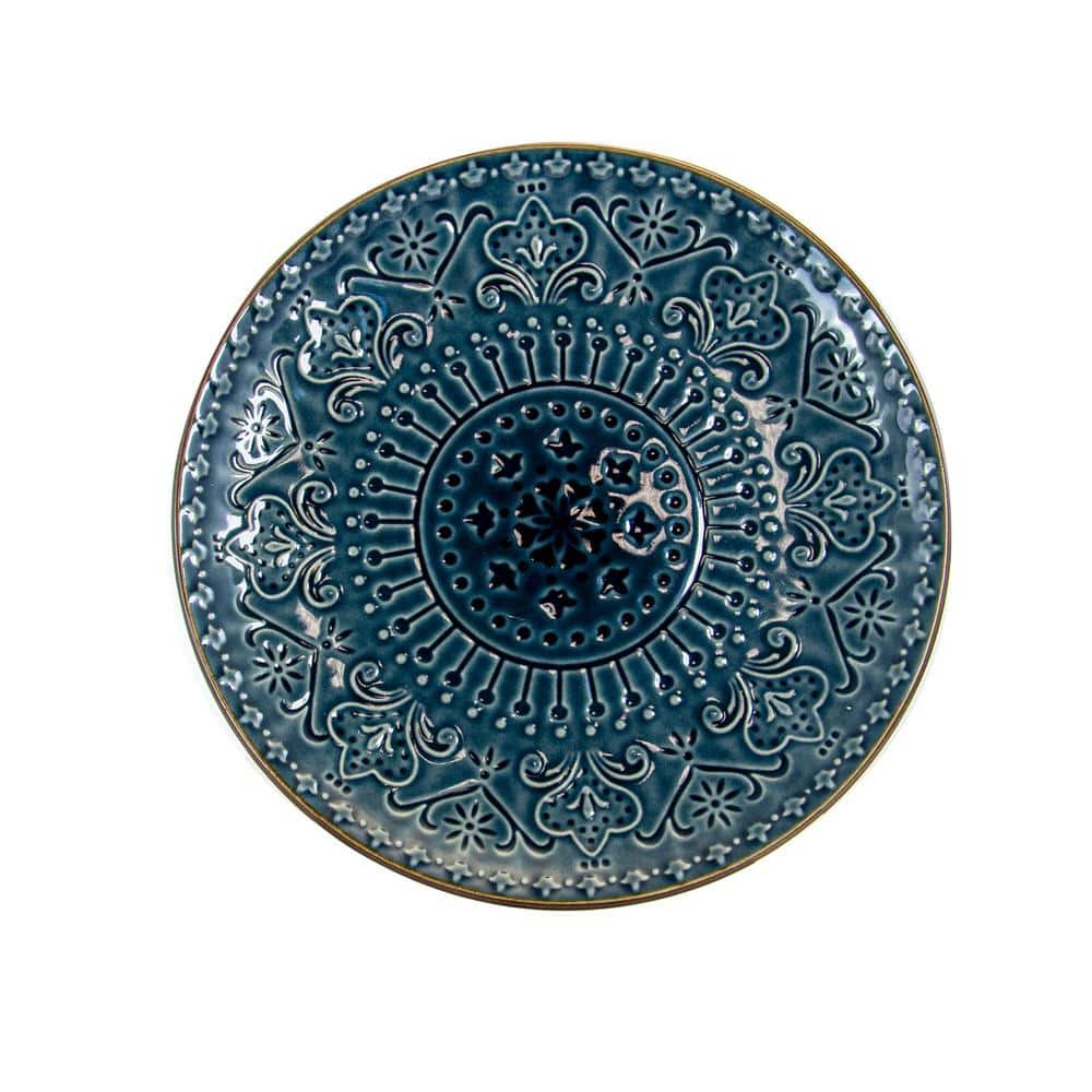 Deep Blue Ceramic Coastal Dinnerware Set, Service for 4
