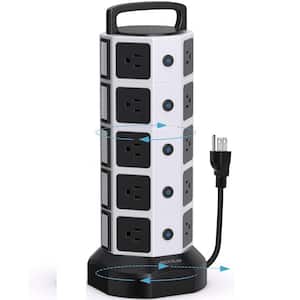 6.5 ft. Heavy-Duty Extension Cord, Surge Protector Power Strip Tower with 20 AC Outlets, 6 USB Ports - Black/White