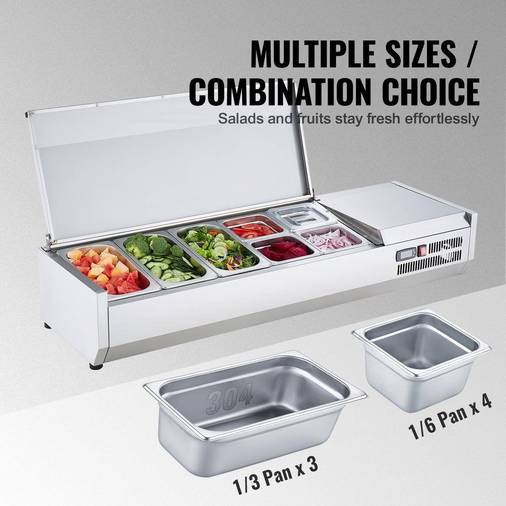 51'' Stainless Steel Refrigerated Condiment Prep Station with Glass Guard