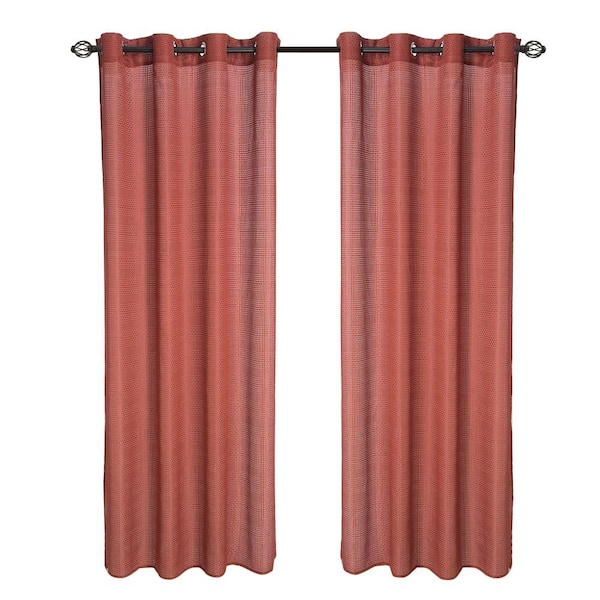 Lavish Home Red Olivia Jacquard Grommet Curtain Panel, 95 in. Length