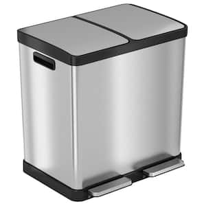 SoftStep 16 Gal. Stainless Steel Step Trash Can & Recycle Bin Combo Unit with Odor Filters & Inner Buckets for Kitchen