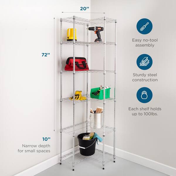 Honey Can Do Steel 20 in. W x 72 in. H x 10 in. D 6-Tier L