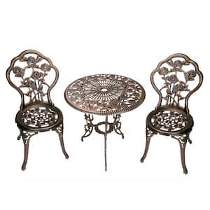 Rose 3-Piece Cast Metal Bistro Set with Cast Aluminum Top Table and 2 Chairs