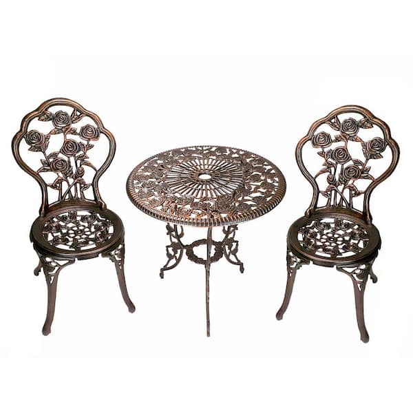Rose 3 Piece Cast Metal Bistro Set With, Cast Aluminum Bistro Table And Chairs