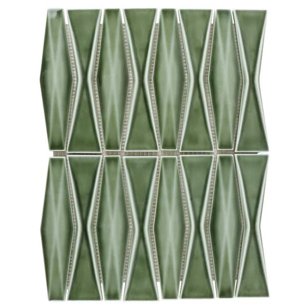 Ivy Hill Tile Delphi Harlequin Deep Emerald 3 in. x 0.63 in. Polished Glass Mosaic Wall Tile Sample