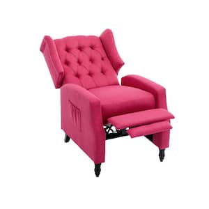 Modern Rose Red Linen Upholstered Wingback Recliner Chair with Side Pocket