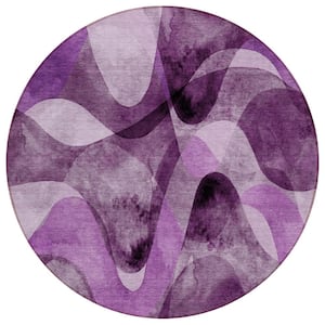 Chantille ACN536 Purple 8 ft. x 8 ft. Round Machine Washable Indoor/Outdoor Geometric Area Rug