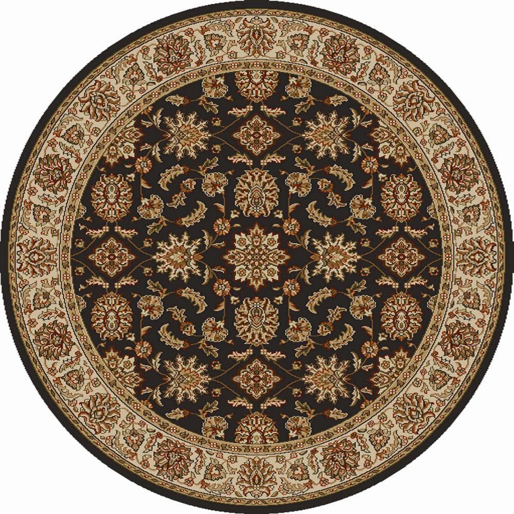 Como Brown 8 ft. Round Traditional Oriental Floral Area Rug