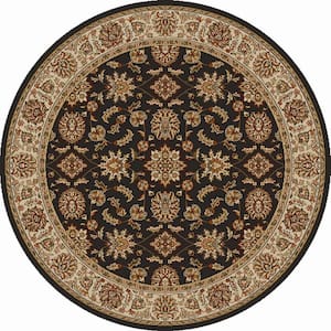 Como Brown 8 ft. Round Traditional Oriental Floral Area Rug