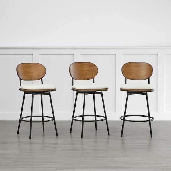 Aloysius 27 in. White High Back Bar Stools Metal Swivel Counter Stools with Fabric Seat (Set of 3)