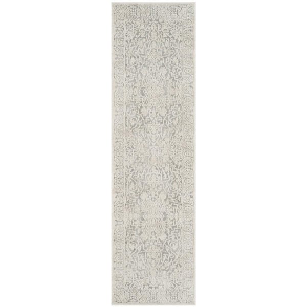 SAFAVIEH Reflection Light Gray/Cream 2 ft. x 10 ft. Distressed Floral Runner Rug