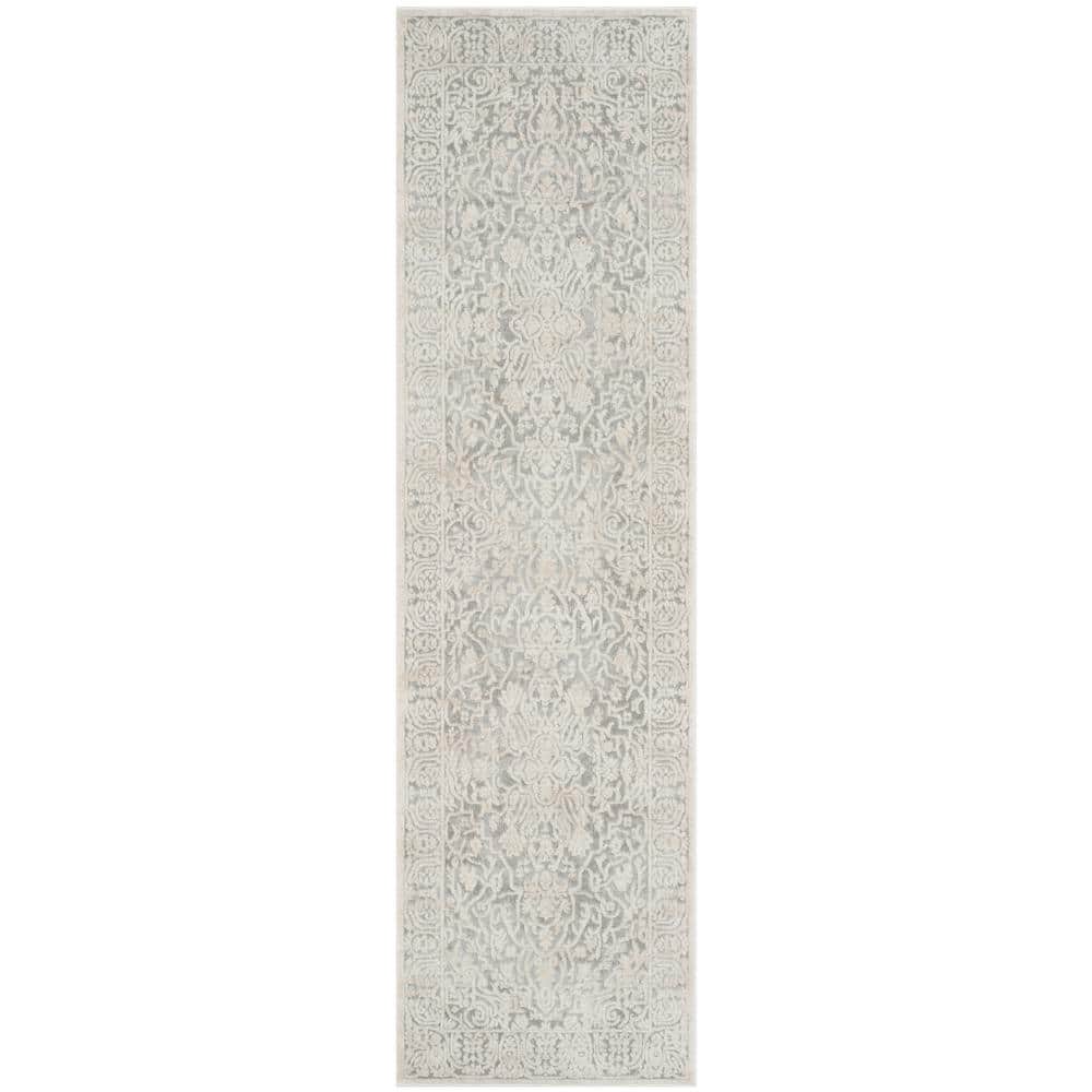 Light Grey and Cream Floral Cotton Area Rug