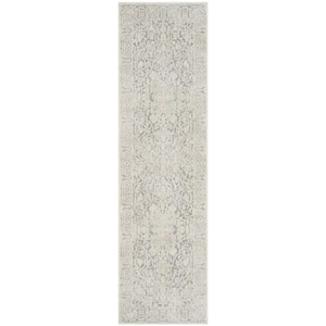 Reflection Light Gray/Cream 2 ft. x 12 ft. Distressed Floral Runner Rug