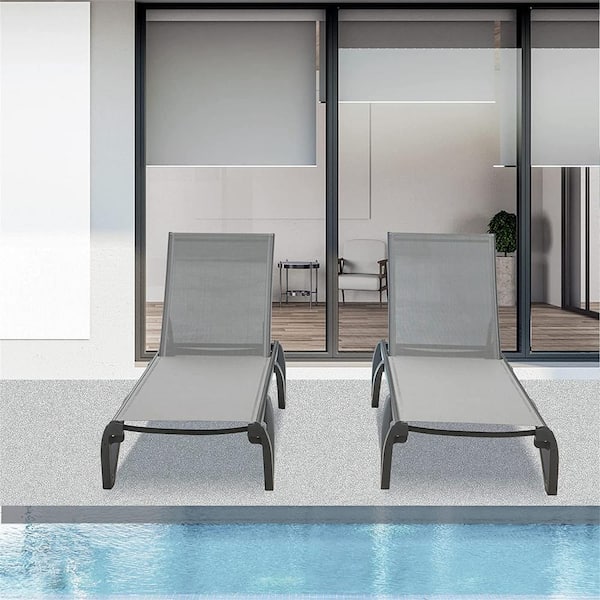 Boosicavelly 2 Pieces Aluminum Outdoor Patio Lounge Chair with 5-Position Adjustable Backrest