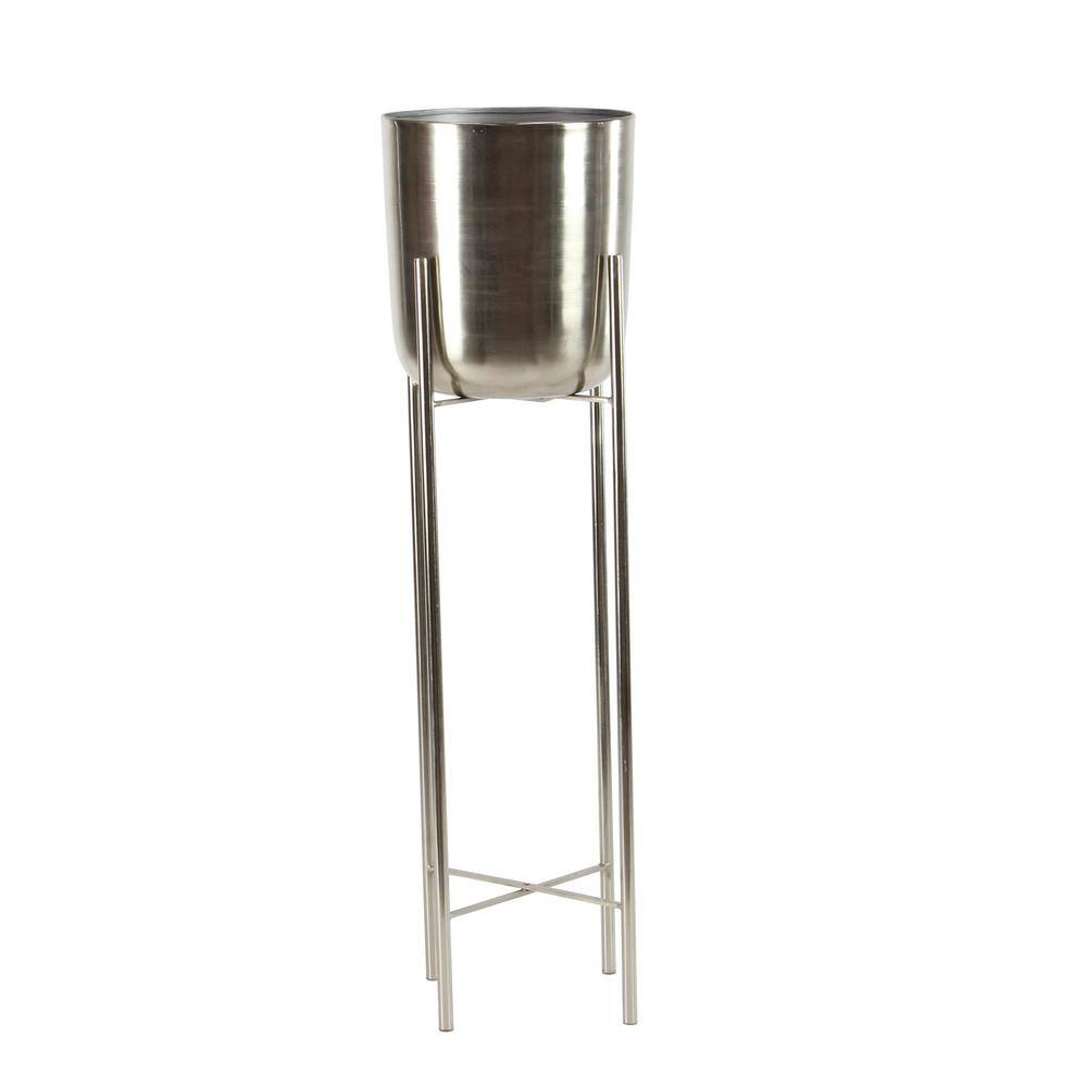 Elegant Silver Metal Dome Planters with X-Base Stand, Set of 2