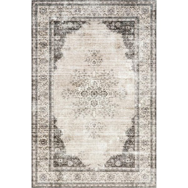 Lauren Liess Rosewood Vintage Machine Washable Ivory 9 ft. x 12 ft. Indoor/Outdoor Patio Rug