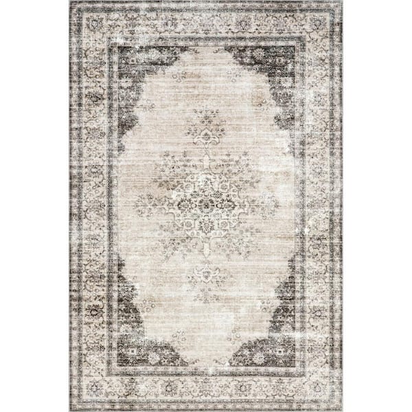 Rosewood Vintage Machine Washable Ivory 10 ft. x 14 ft. Indoor/Outdoor Patio Rug