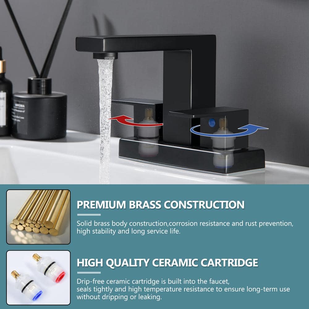 Matte Black Stainless Steel Double Handle Centerset Bathroom Faucet