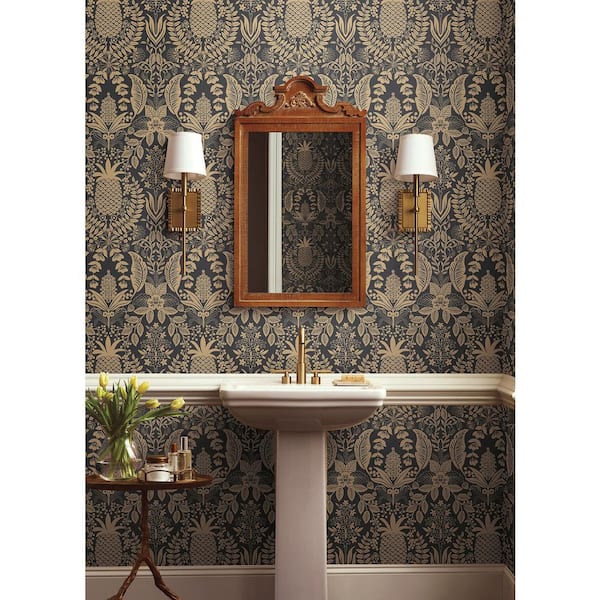 Pineapple Damask Black Metallic Non-Pasted Wallpaper