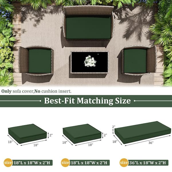 3-Piece 36 x 18 in. & 18 x 18 in. Outdoor Cushion Covers Replacement with Zipper Green