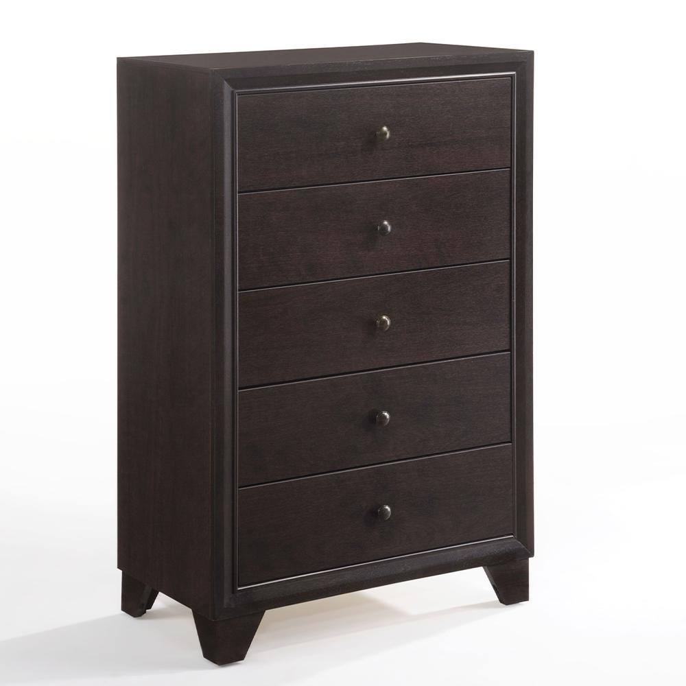 Wooden Chest with 5 Spacious Drawers Espresso Brown - Saltoro Sherpi