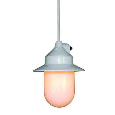 White Outdoor Portable Pendant with Small Globe and Shade