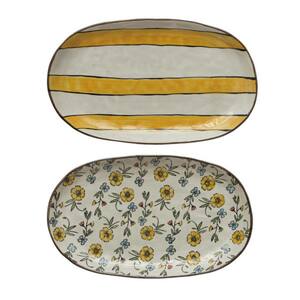 10.5 in. Yellow Stoneware Oval Platter (Set of 2)