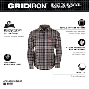 Men's 2X-Large Gray GRIDIRON Flannel Shirt