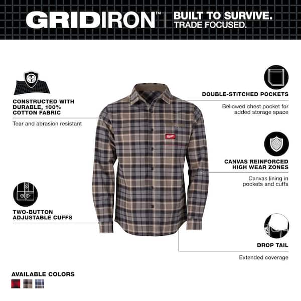 Men's 3X-Large Gray GRIDIRON Flannel Shirt