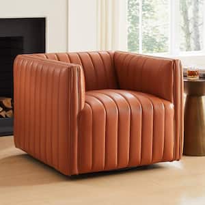 Cube Brown Faux Leather Mordern Channel-Stitch Leisure Accent Armrest Club Chair