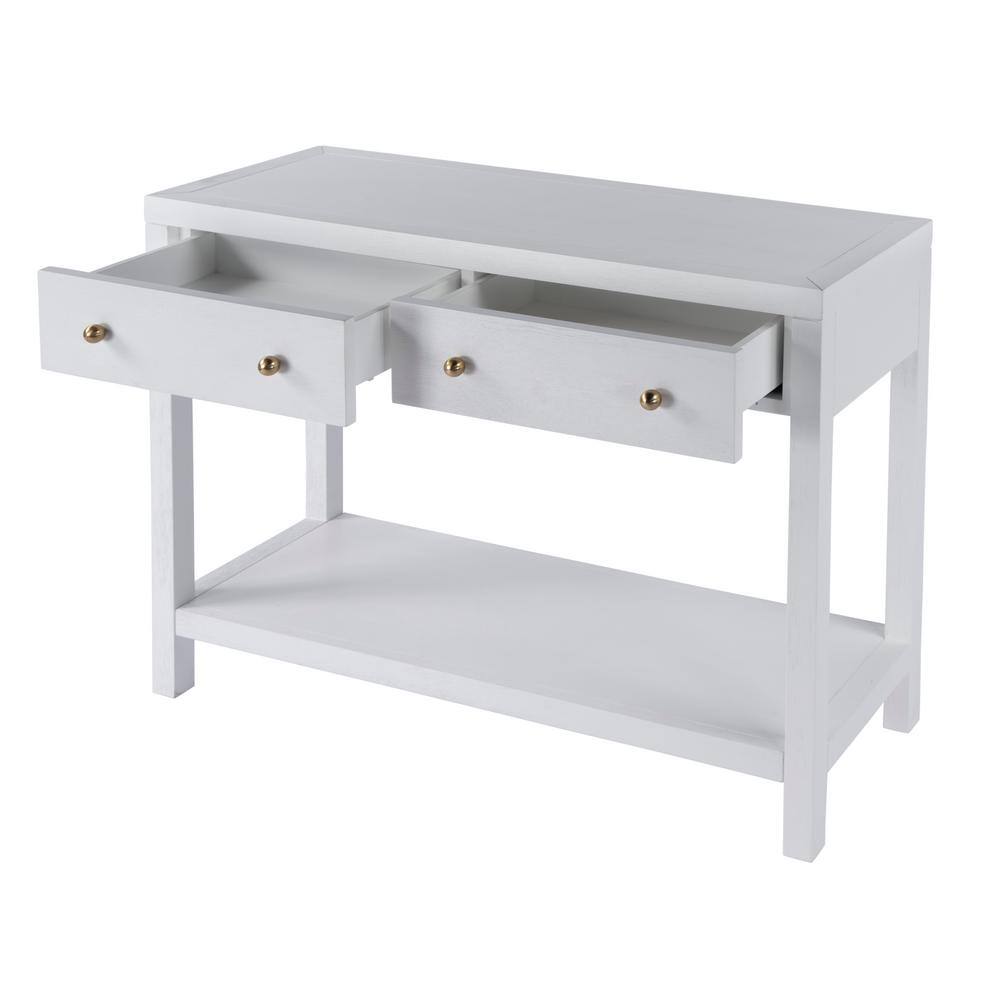 White Rectangular Wood Console Table with Storage Drawers