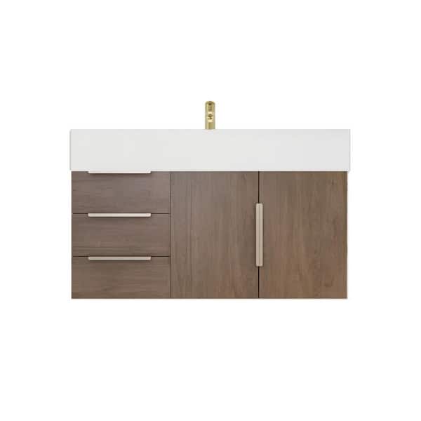 Bethany 36 in. W x 20 in. D x 22 in. H Single Sink Floating Bath Vanity in Light Oak with White Acrylic Top