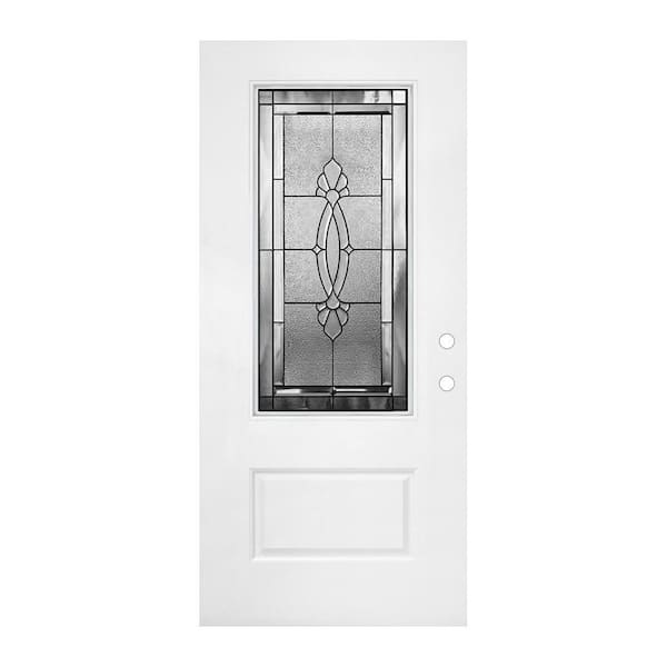 36 in. x 80 in. Left-Hand/Inswing 1 Panel 3/4 Lite Deco Clear Glass Primed White Smooth Fiberglass Front Door Slab