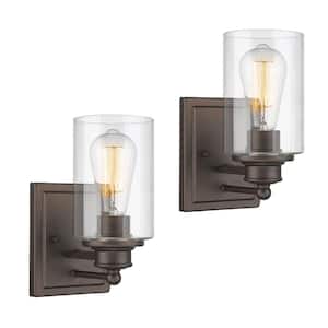 Farmhouse 6.4 in. 1-Light Oil-Rubbed Bronze Bathroom Vanity Light with Clear Glass Shades 2-Pack