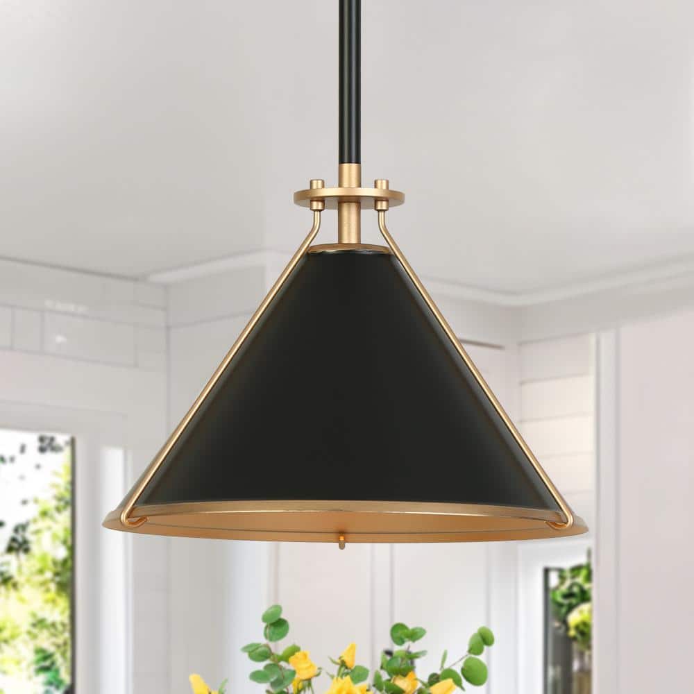 Zevni Mid-Century Modern 1-light Matte Black and Dark Gold