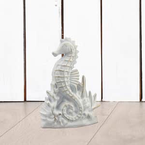 6 in. x 8 in. White and Gold Cast Iron Seahorse Door Stopper
