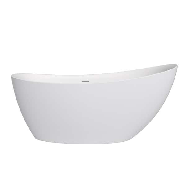 MYCASS 67 in. x 33.46 in. Soaking Bathtub with Center Drain Drain in White/Solid Surface Stone