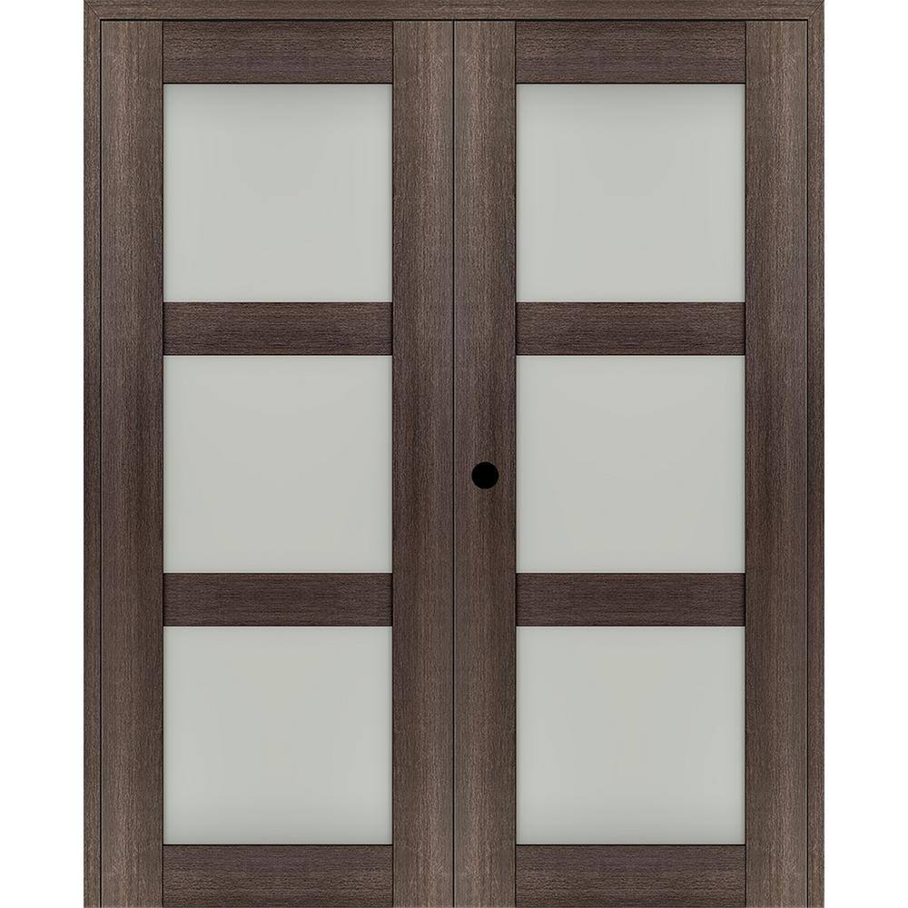 "Vona 60""x 84"" Right Hand Active 3-Lite Frosted Glass Veralinga Oak Wood Composite Double Prehung French Door" price history on PriceWatchPro