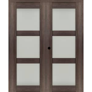Vona 60"x 84" Right Hand Active 3-Lite Frosted Glass Veralinga Oak Wood Composite Double Prehung French Door