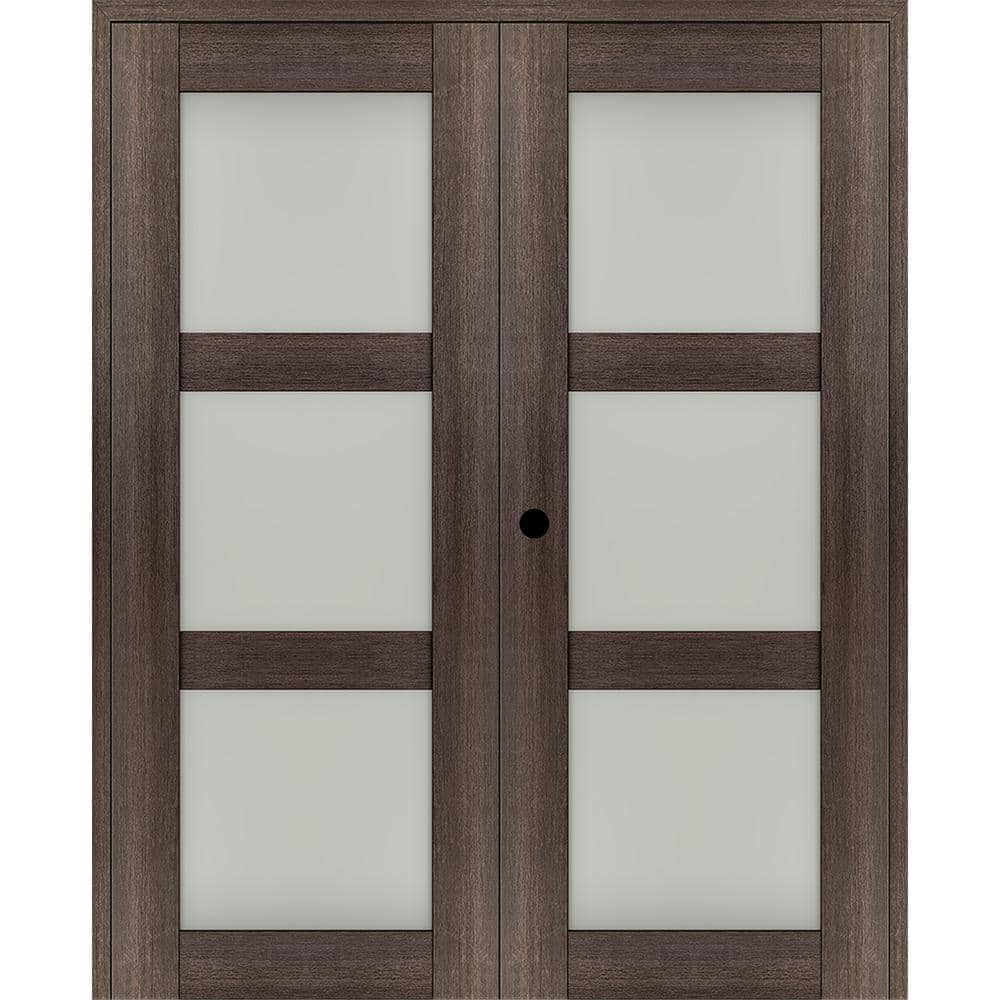 "Vona 56""x 84"" Right Hand Active 3-Lite Frosted Glass Veralinga Oak Wood Composite Double Prehung French Door" price history on PriceWatchPro
