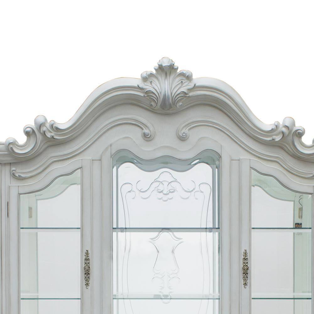 Versailles Bone White Lighted China Cabinet with Glass Doors