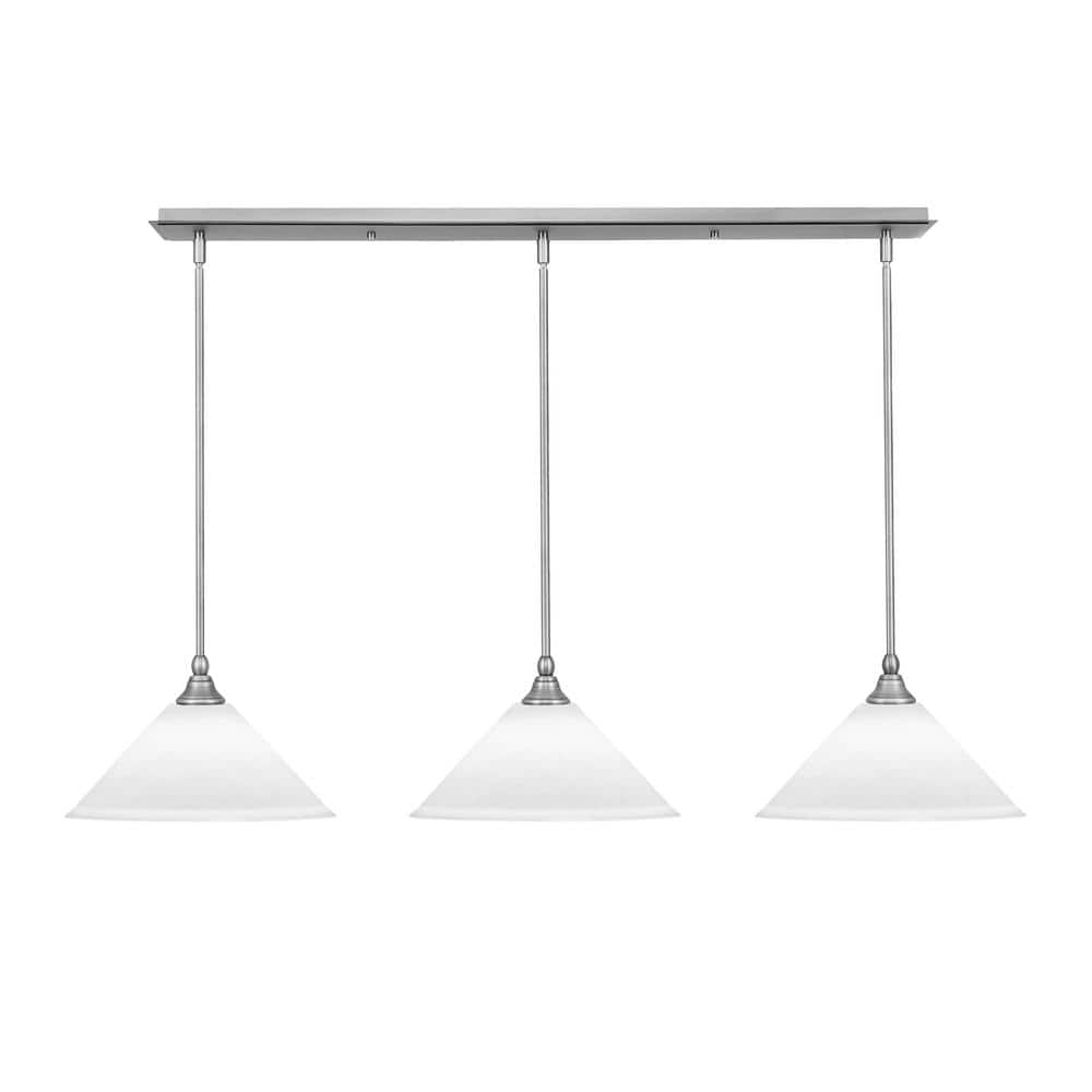 Livingston 100-Watt 3-Light Nickel Shaded Pendant Light with 12 in. White M