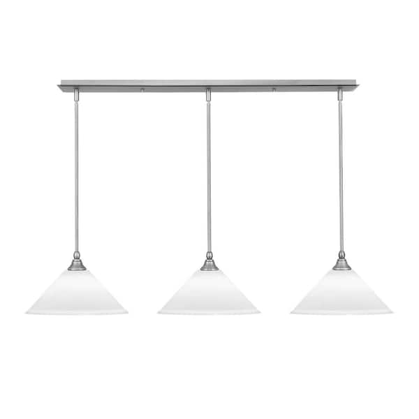 Livingston 100-Watt 3-Light Nickel Shaded Pendant Light with 12 in. White Muslin Glass Shades, No Bulbs
