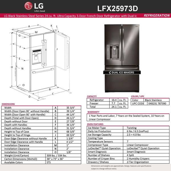 LG 24.1 cu. ft. French Door Refrigerator in Black Stainless Steel