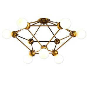 Madeline 27.5 in. 9-Light Antique Gold Semi-Flush Mount Lighting