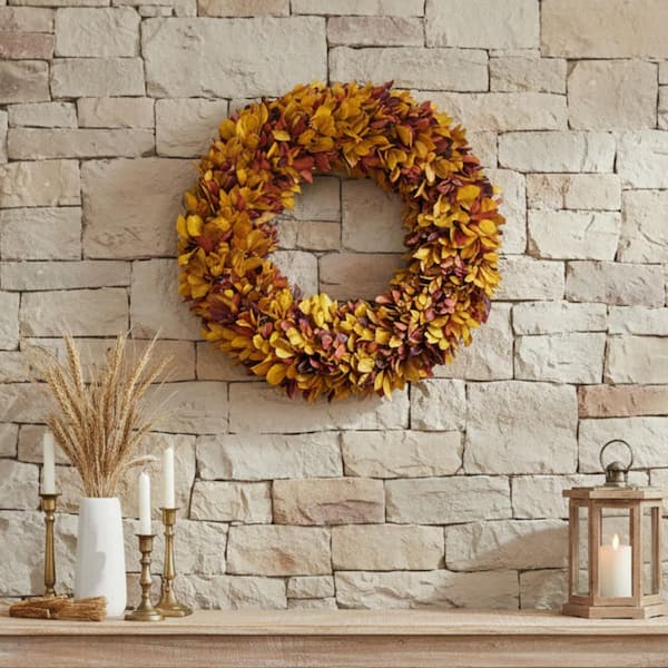 Shine Company Evergold 20 in. Preserved Holly Autumn Wreath 8004AU